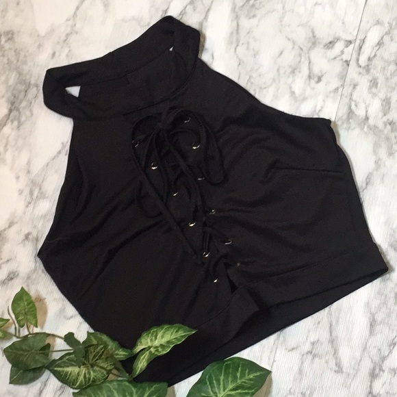 Tops - 🌿5/25 ➡️ Lace Up Crop Top Size Medium/Large Black